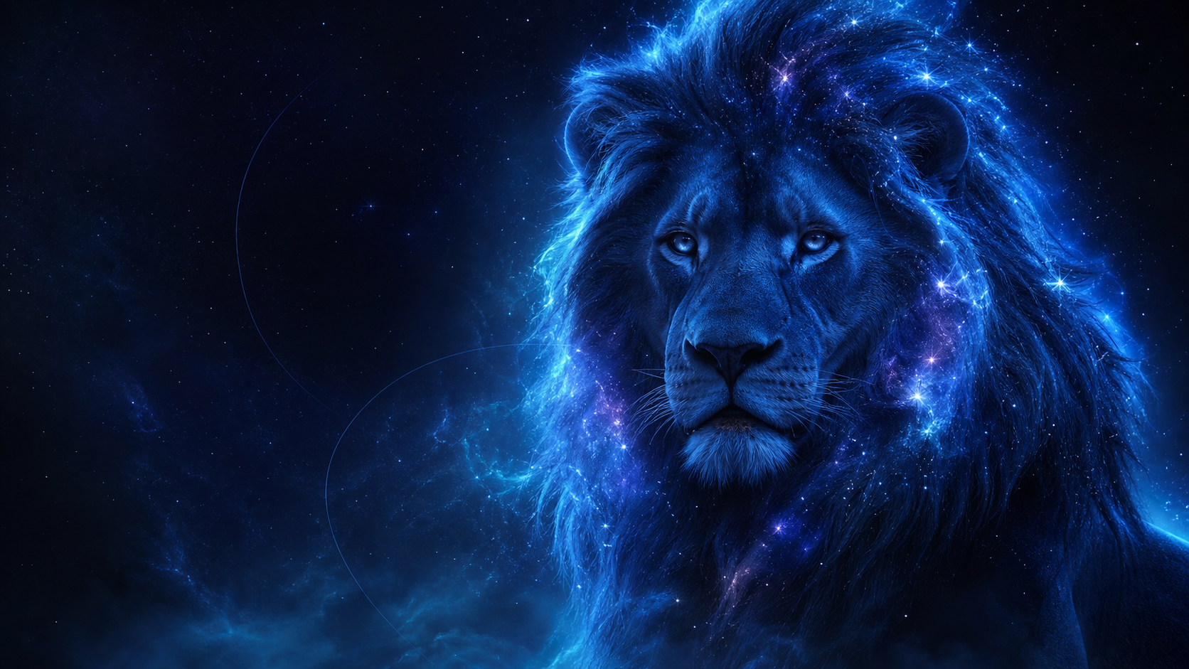Lion with a blue nebula mane